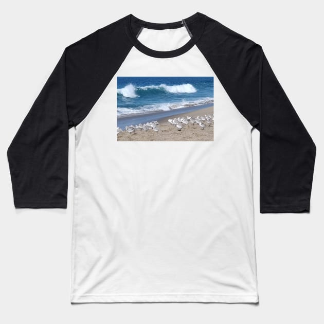 Pacific Ocean and Sanderlings Baseball T-Shirt by mariola5